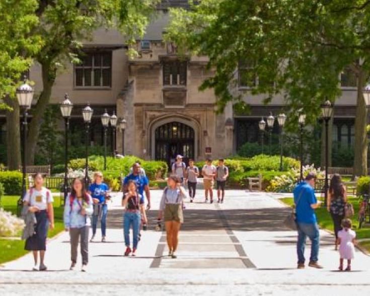 Students walking around campus